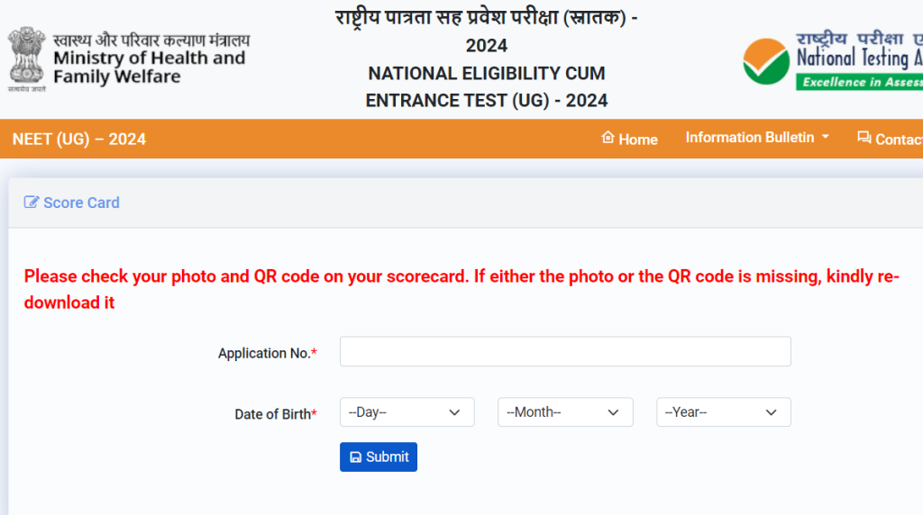 NEET UG 2024 Score card Link